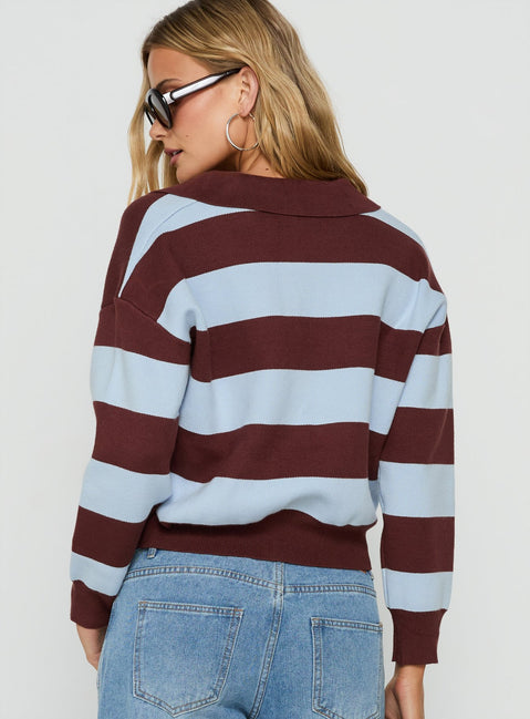 Novara Knit Cropped Rugby Jersey Blue / Burgundy Stripe