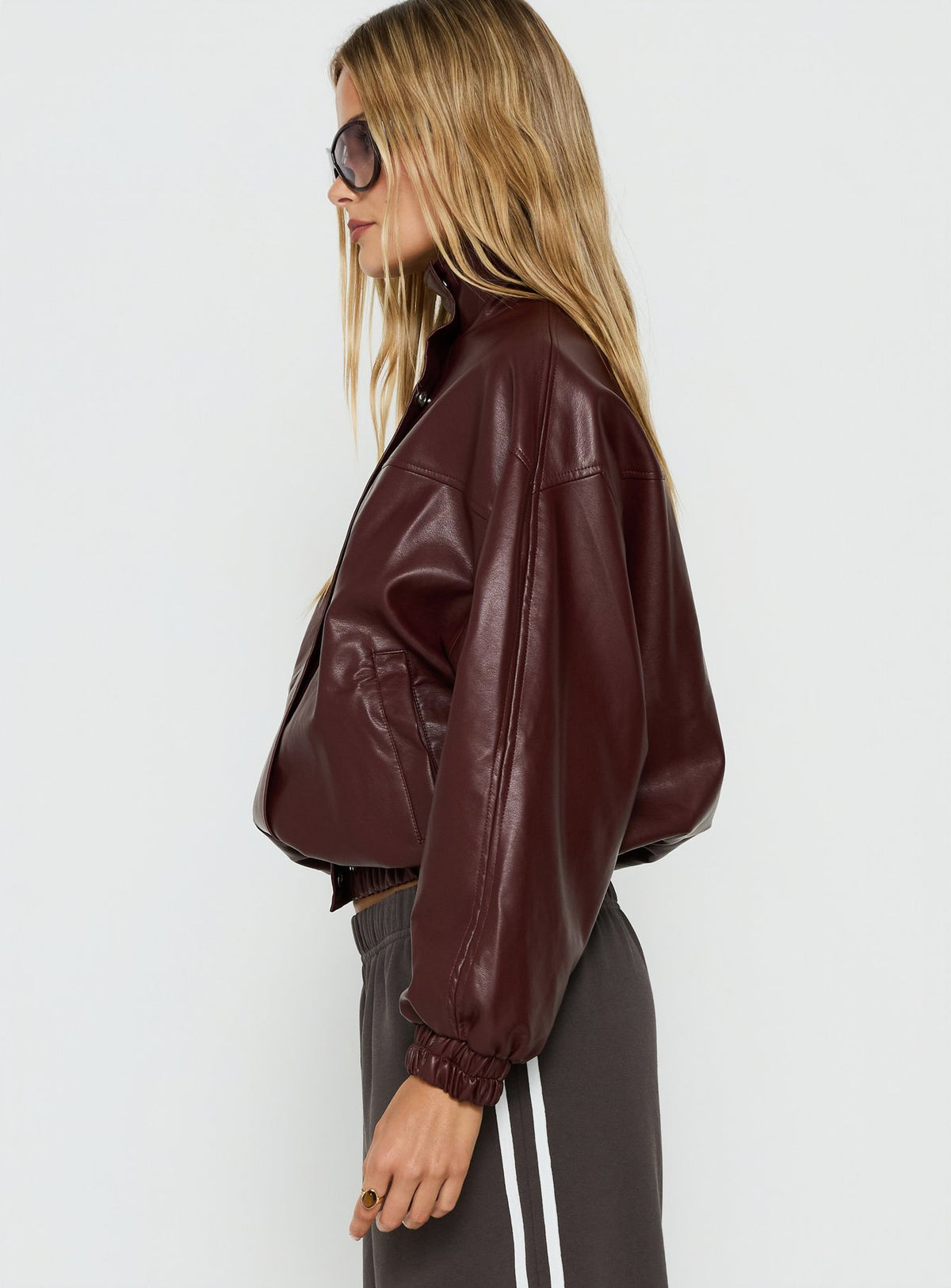 Dialtone Funnel Neck Faux Leather Jacket Burgundy