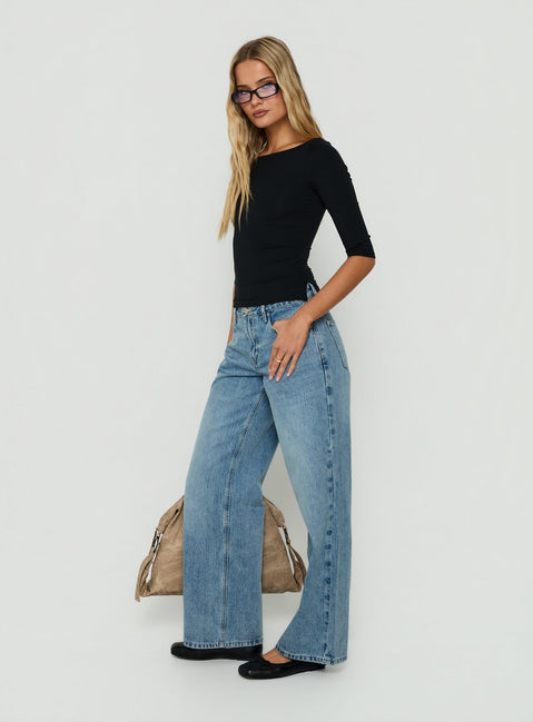 Serenitia Mid Rise Relaxed Jeans Bright Blue