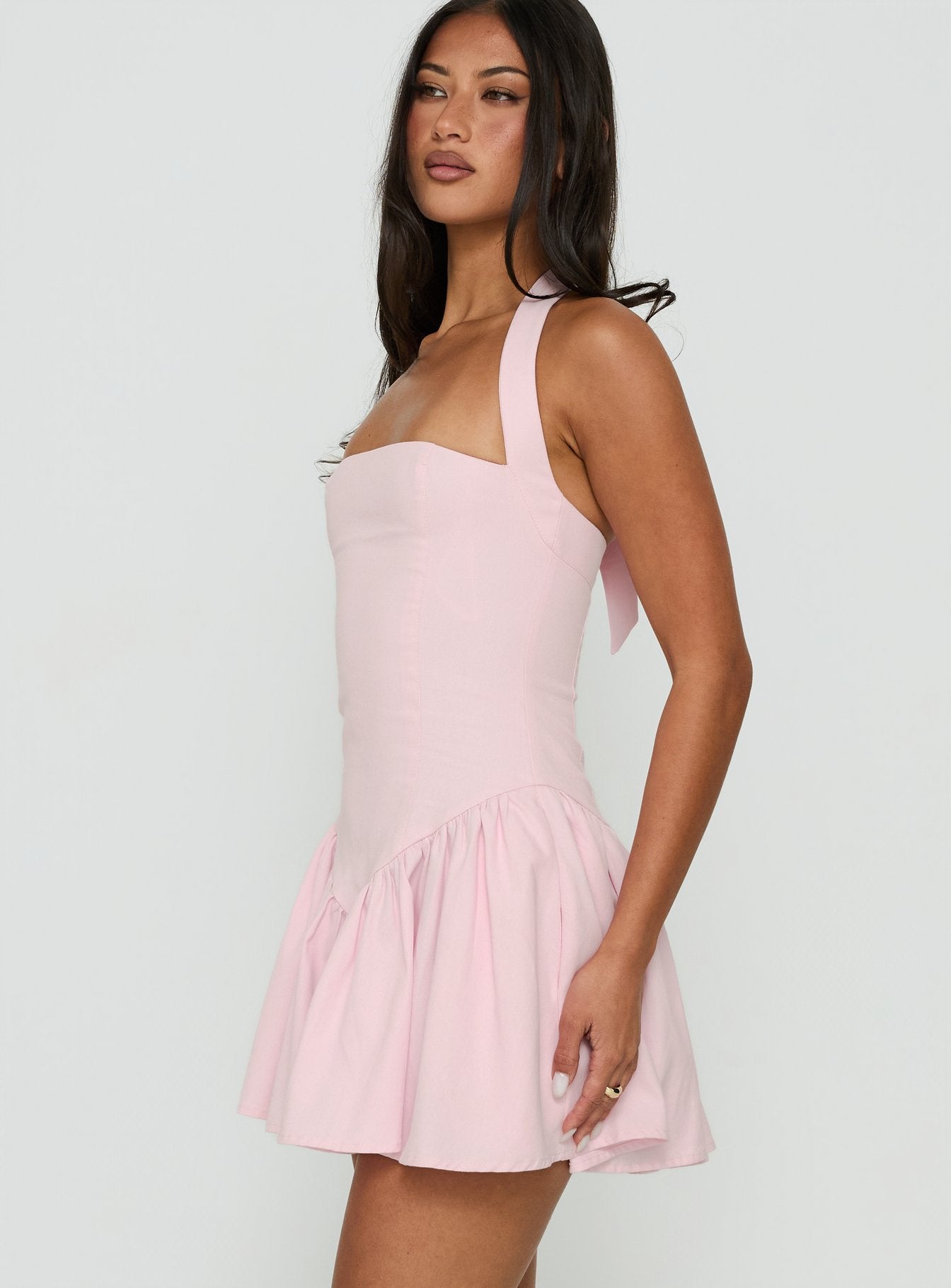 Esatora Halter Flare Mini Dress Pink