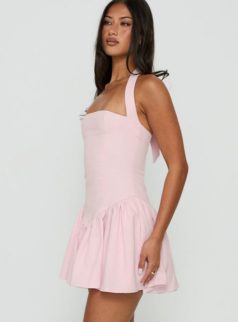 Esatora Halter Flare Mini Dress Pink