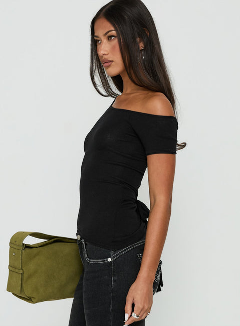 Kastor One Shoulder Short Sleeve Top Black