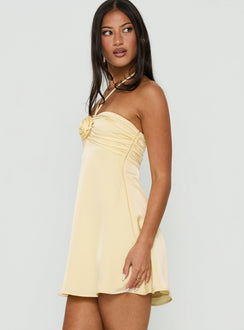 Analise Rosette Satin Halter Mini Dress Yellow