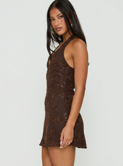 Codami Sequin Mini Dress Dark Brown