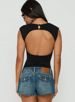 Fabienna Scoop Neck Cap Sleeve Bodysuit Black