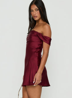 Zabbarra Off The Shoulder Mini Dress Burgundy