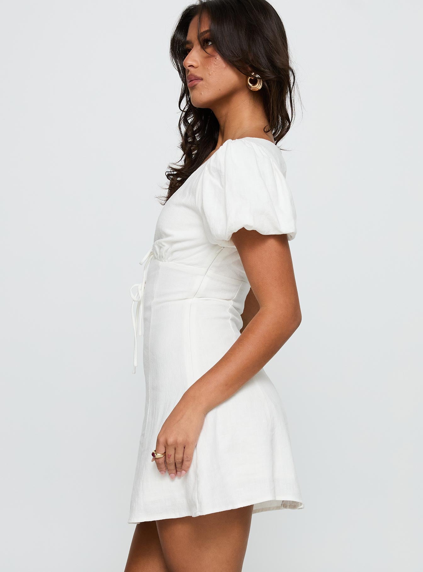 Beloved Puff Sleeve Linen Blend Mini Dress White | Princess Polly Beloved Puff Sleeve Linen Blend Mini Dress White | Princess Polly