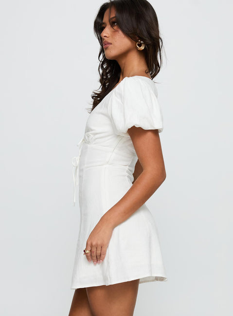 Beloved Puff Sleeve Linen Blend Mini Dress White | Princess Polly Beloved Puff Sleeve Linen Blend Mini Dress White | Princess Polly