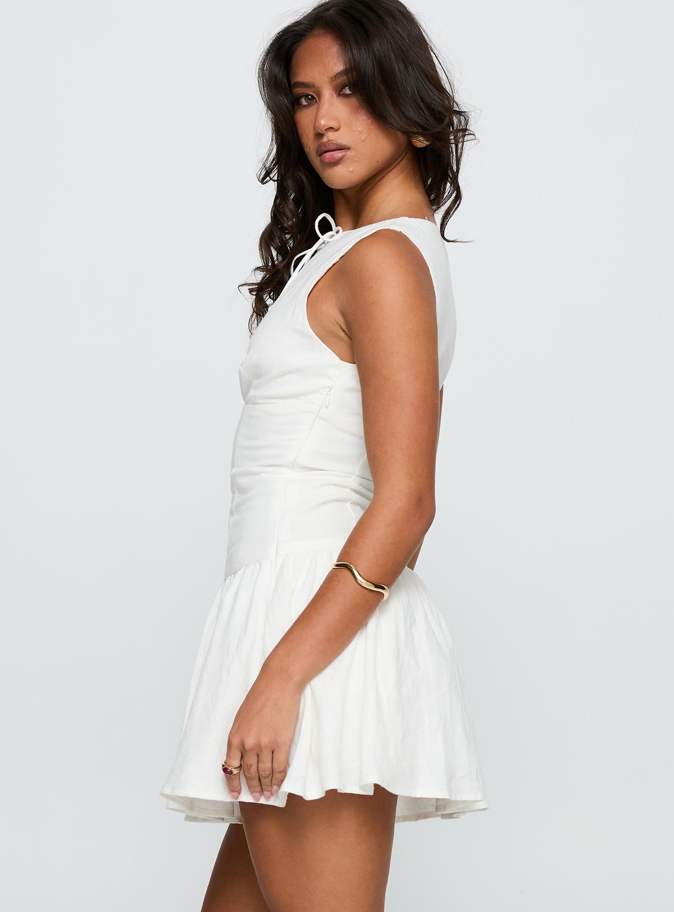 Alissea Keyhole Linen Blend Mini Dress White | Princess Polly Alissea Keyhole Linen Blend Mini Dress White | Princess Polly