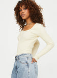 side view of model wearing Princess Polly Zuma Long Sleeve Bodysuit Beige Full Sleeves Scoop Neck 