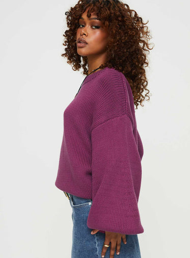 Harmony Balloon Sleeve Knit Sweater Burgundy