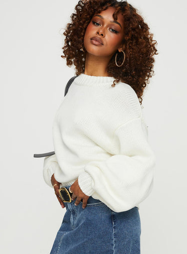 Harmony Balloon Sleeve Knit Sweater White