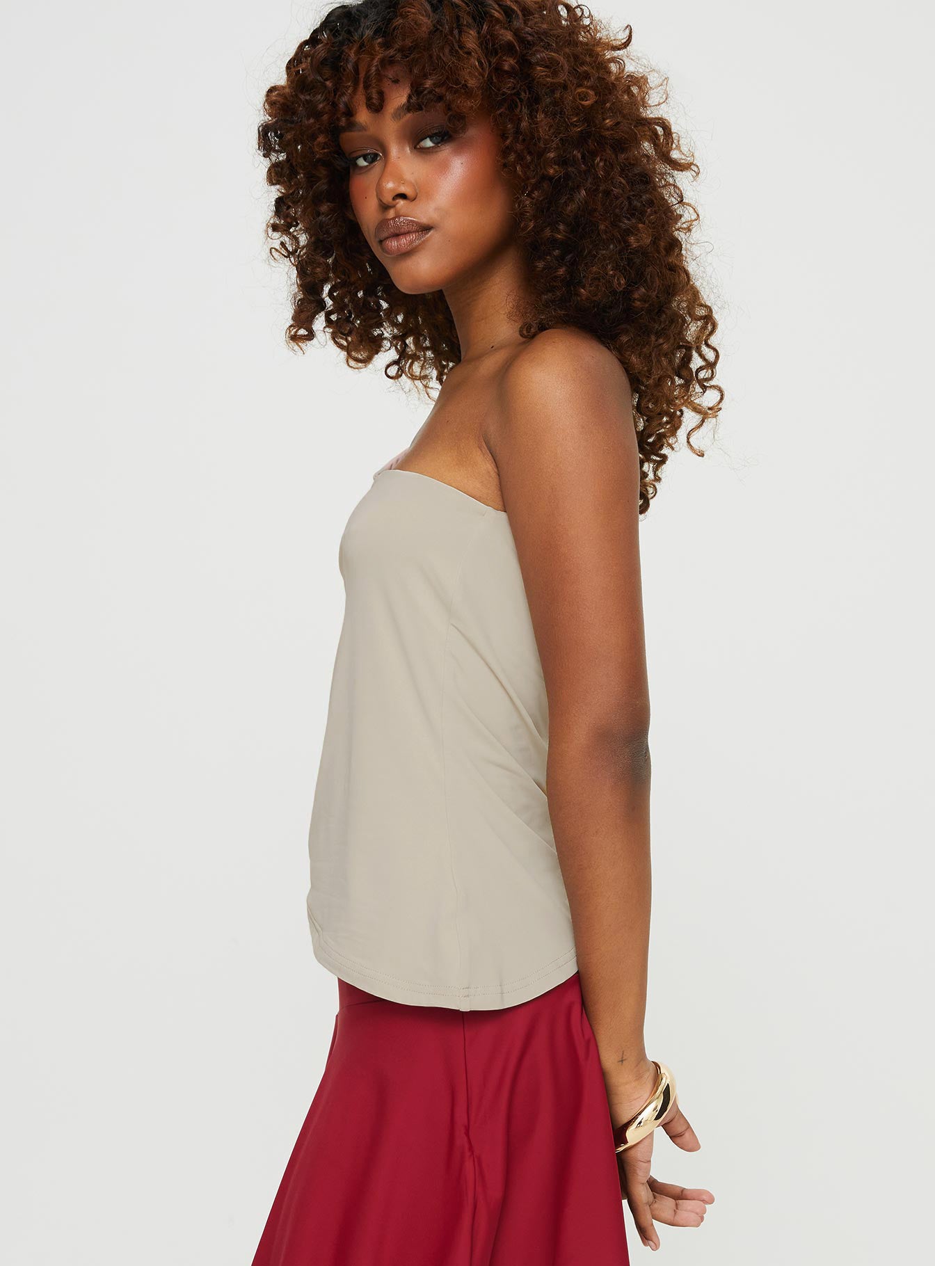 product Princess Polly Sleeveless Asymmetric Neckline  Rosetti One Shoulder Top Taupe