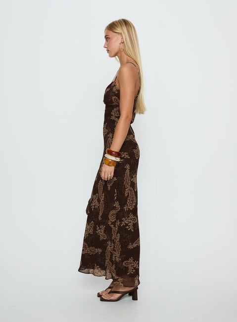 Jemimah V Neck Maxi Dress | Brown Paisley | Womens