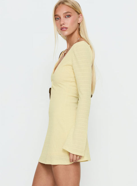 Milley Long Sleeve Textured Mini Dress M | L | Lemon | Womens | Princess Polly Milley Long Sleeve Textured Mini Dress M | L | Lemon | Womens | Princess Polly