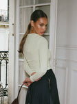 back view of model wearing Princess Polly Luvinia Long Sleeve Top Cream Full Sleeves Crew Neck 