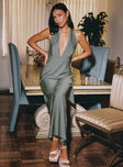 Front view of model wearing  front Princess Polly Asymmetric Neckline  Noellan Maxi Dress Green