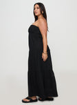 side view of model wearing Princess Polly Osment Maxi Dress Black Curve Straight Neck 