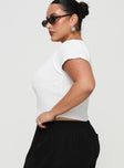 side view of model wearing Princess Polly Maz Top White Curve Short Sleeves Plunger 