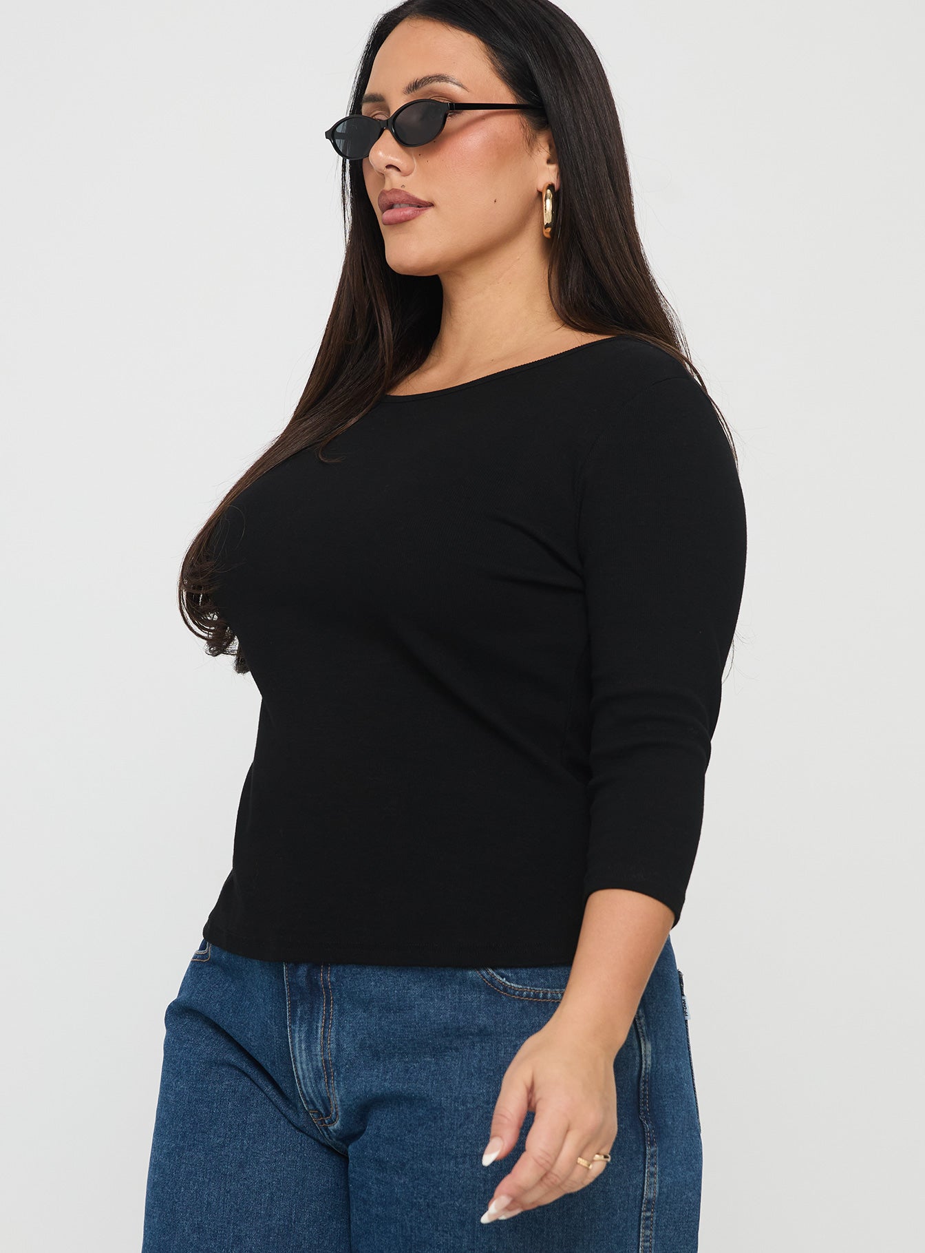 Elaia 3/4 Sleeve Top Black Curve | Princess Polly