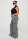 side view of model wearing Princess Polly Wolfie High Rise Wide Leg Slouchy Jeans Steel Curve High Waisted 