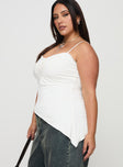 side view of model wearing Princess Polly Amabella Asymmetric Top White Curve Sleeveless Scoop Neck 