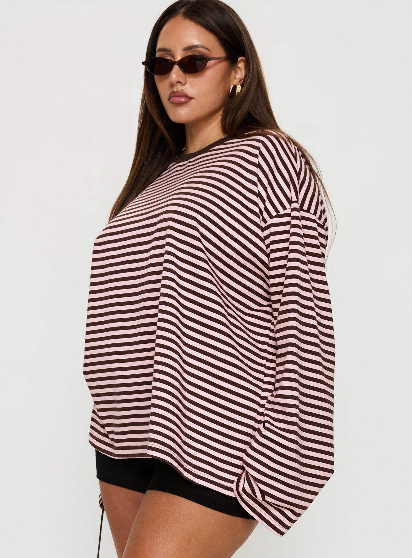 Settle Down Long Sleeve Top Pink / Brown Stripe Curve