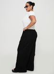 side view of model wearing Princess Polly Louis Linen Blend Pants Black Curve High Waisted Pants 