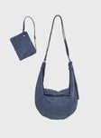 Denim cross-shoulder bag Adjustable shoulder strap, zip fastening, silver-toned hardware, internal zip and slip pockets, separate pouch included