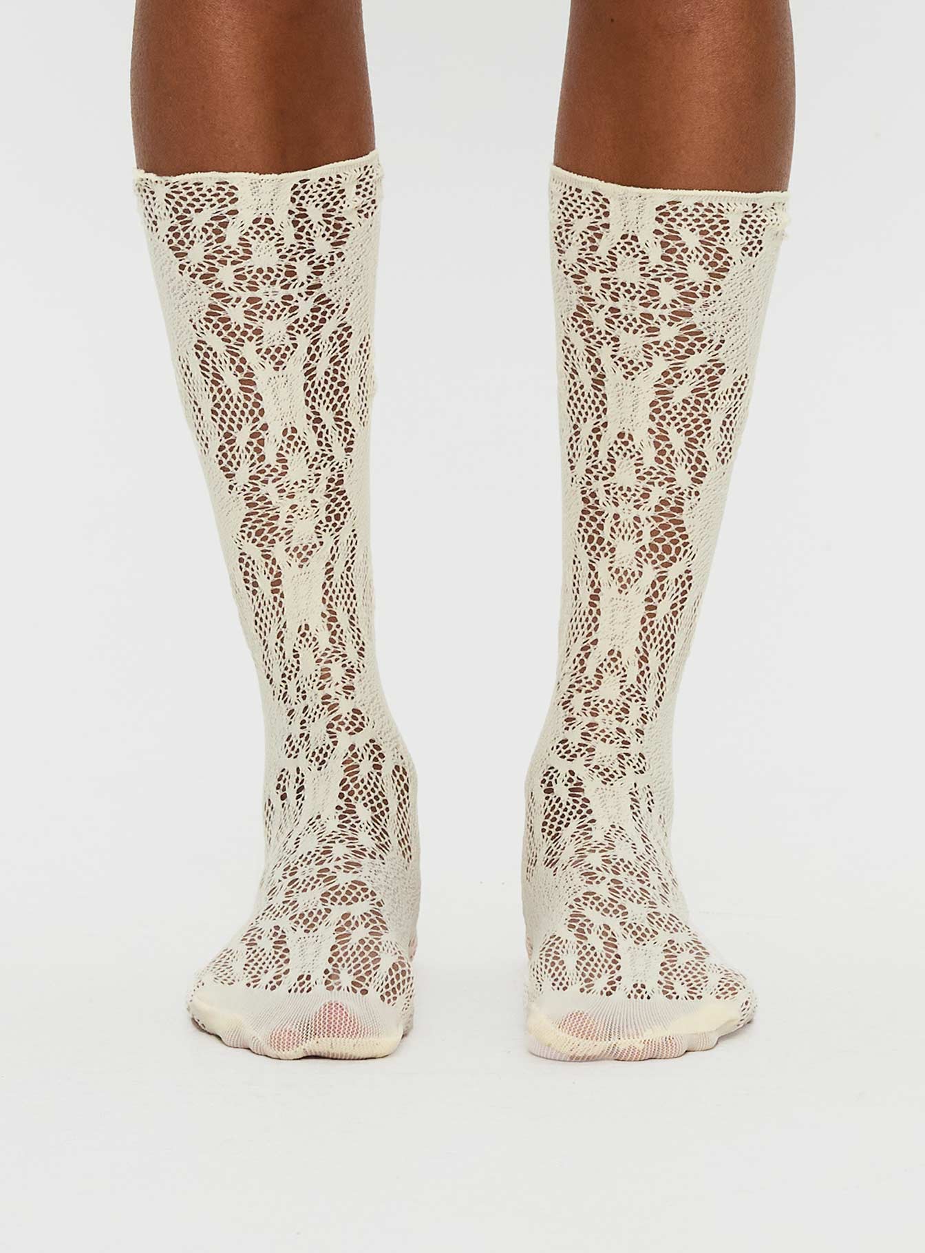 Sandra Dee Knee High Sheer Socks Cream
