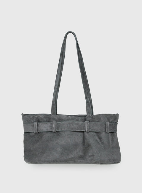 Views Of Capri Faux Suede Buckle Shoulder Bag Charcoal