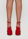 Everlasting Satin Platform Heels Red