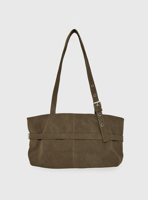 Cosimma Buckle Detail Faux Suede Shoulder Bag Khaki
