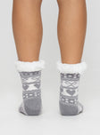 Winter socks, printed design Soft fleece lining, grip on bottoms Cold hand wash 