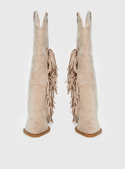 Billini Ardie Faux Suede Tassel Cowboy Boots Light Beige