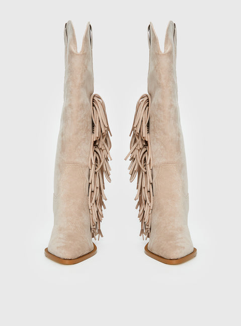 Billini Ardie Faux Suede Tassel Cowboy Boots Light Beige