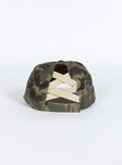 Camo print cap Velcro strap at back with distressed detail