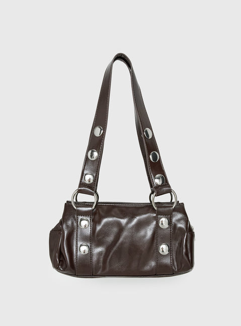 Amarra Studded Faux Leather Shoulder Bag Washed Brown