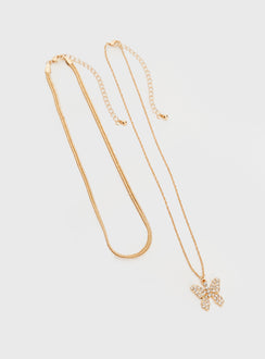Gold-toned necklace Two separate chains, large charm with diamante detail, lobster clasp fastening