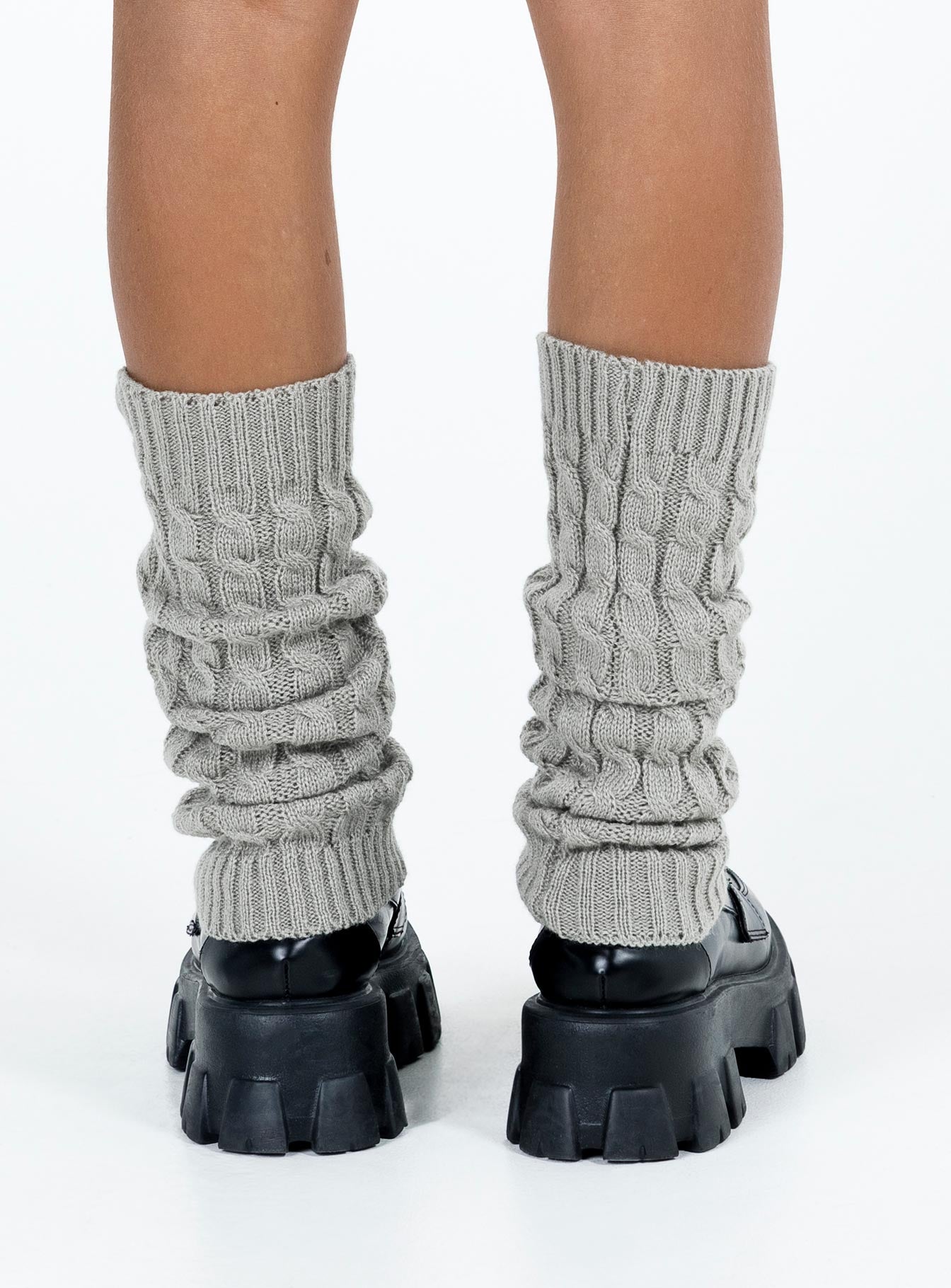 Grey leg warmers Soft knit material  Below the knee length  Good stretch 