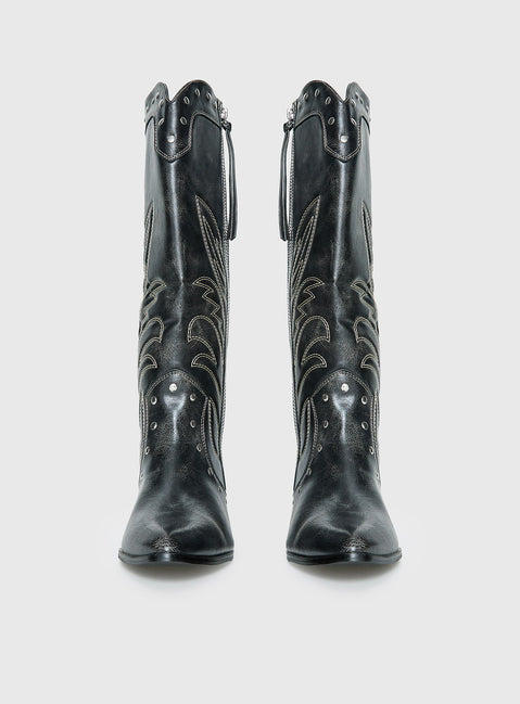 Austin Distressed Cowboy Boots Black