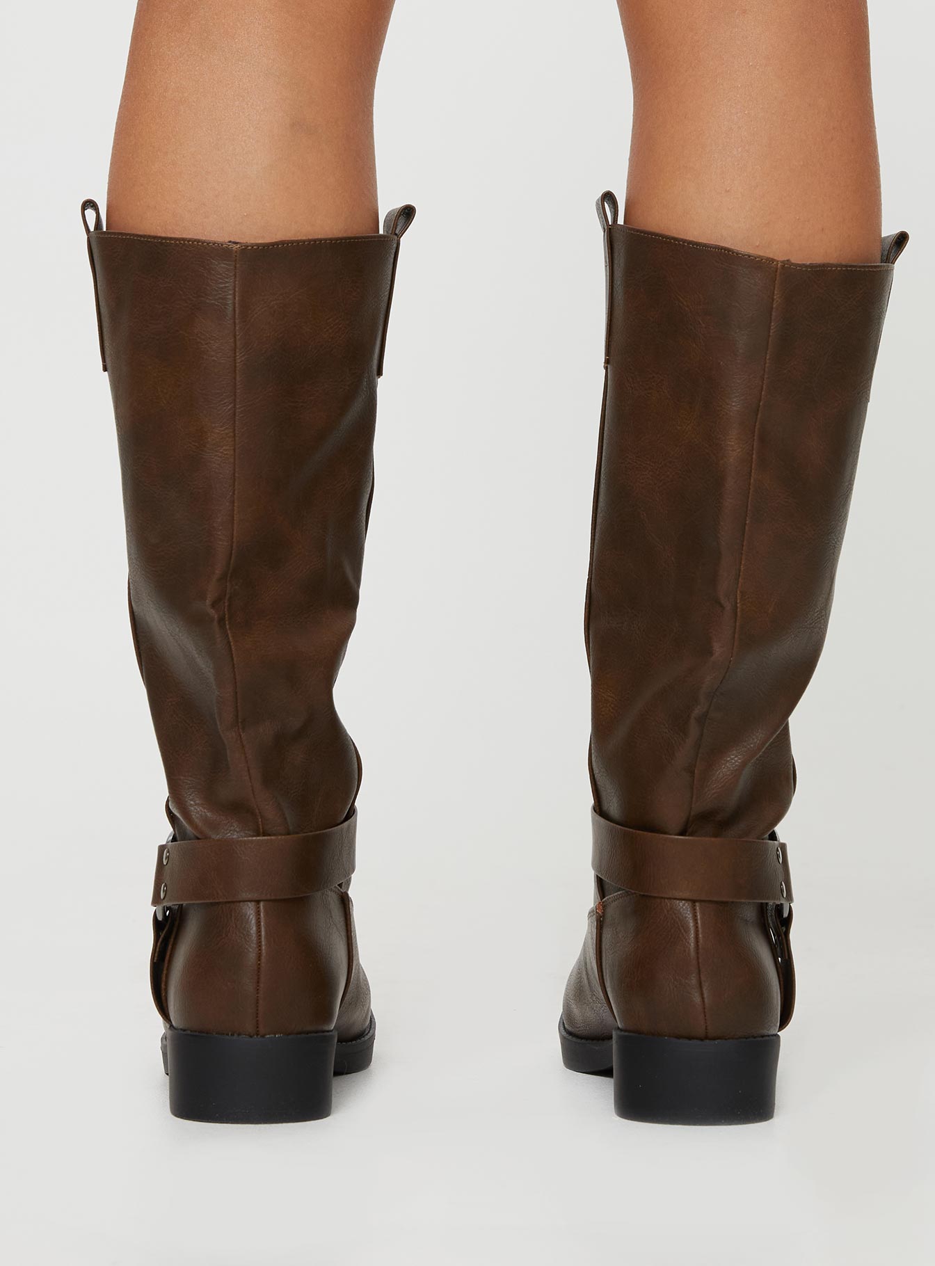 Faux leather boots Silver-toned hardware, pull tabs at leg, square toe