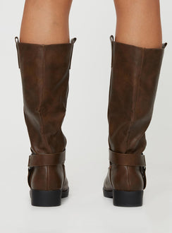 Faux leather boots Silver-toned hardware, pull tabs at leg, square toe