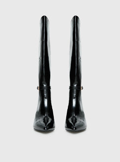 Glazed Knee High Boots Black