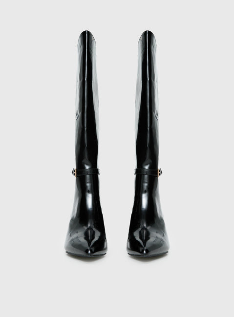 Glazed Knee High Boots Black