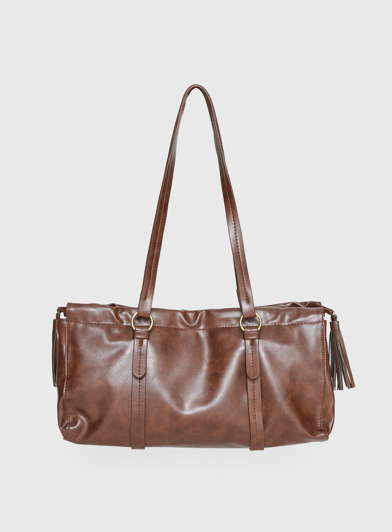 Veneza Ruched Shoulder Bag Brown | Princess Polly
