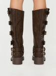Brown Faux leather knee high boots