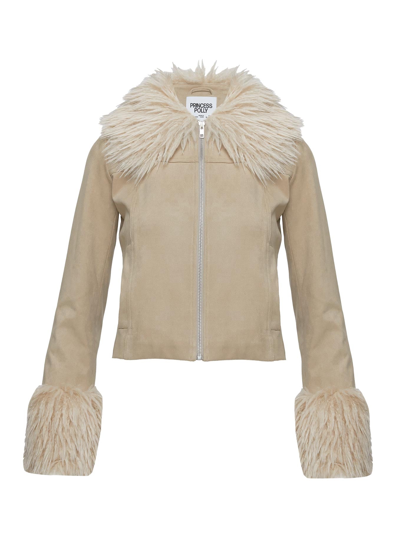 Jeanna Suede Faux Fur Detail Jacket Beige