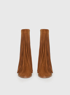 Wild Card Tassel Faux Suede Boots Brown