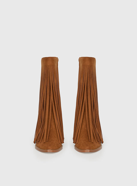 Wild Card Tassel Faux Suede Boots Brown